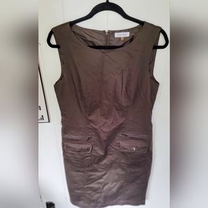 Calvin Klein Olive Green Army Style Sleeveless Dress with zipper Pockets Size 10